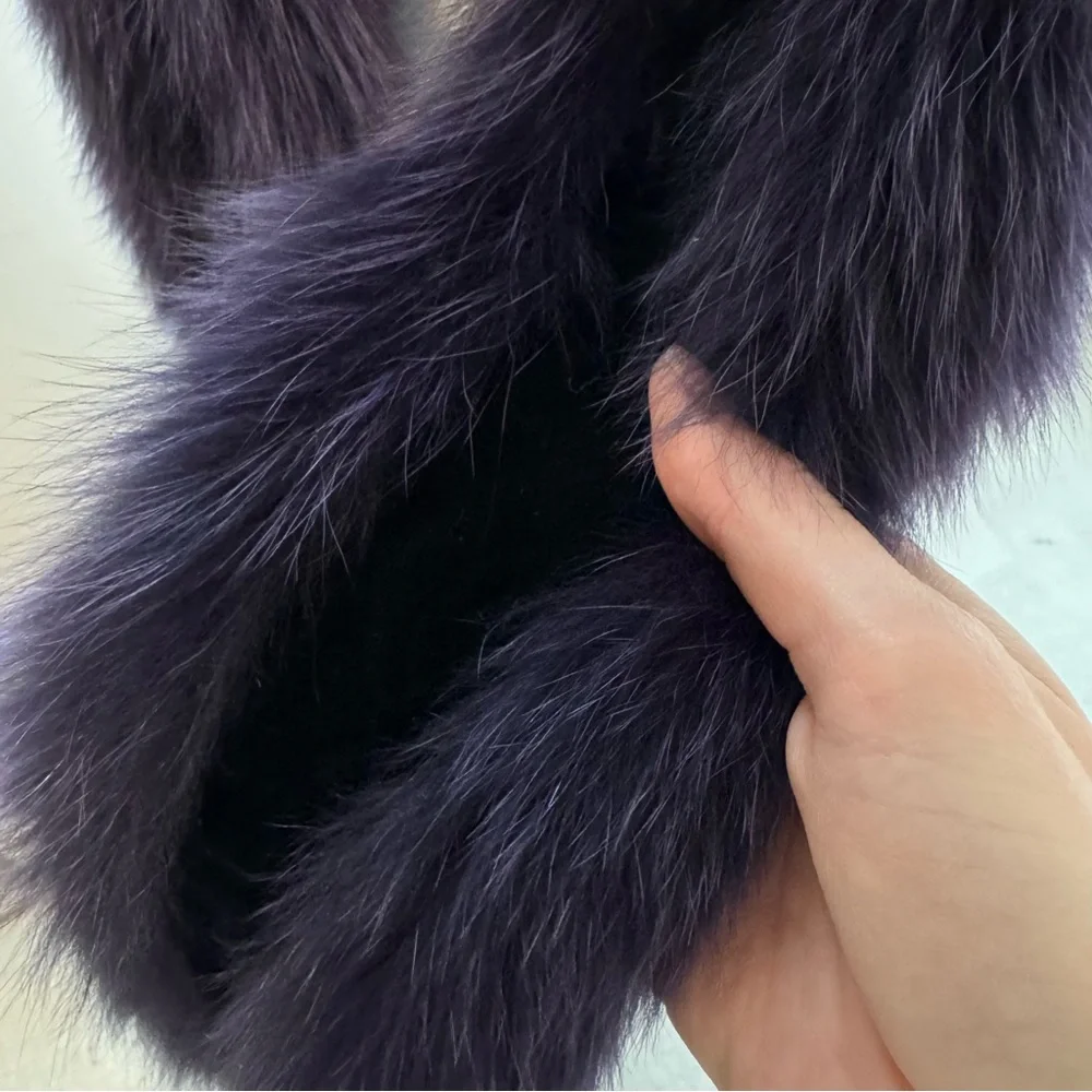 DKNY deep purple long fox fur boa velvet backed super fluffy ?genuine fur? - Picture 7 of 14